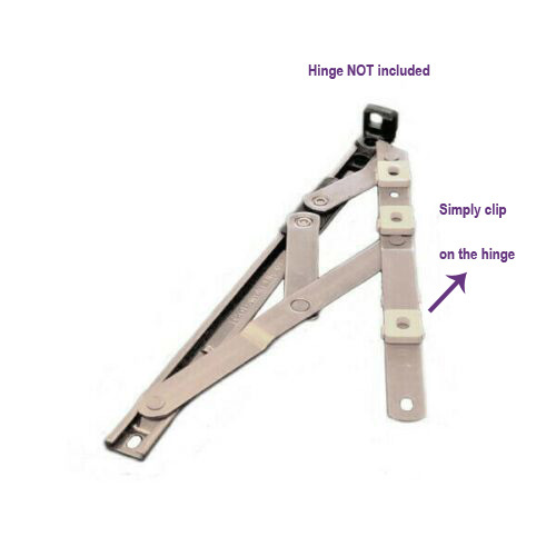 Plastic packers that can be clipped on to uPVC window hinges to raise the stack height · Attaching 3 clips to each hinge will raise the stack height from 13mm