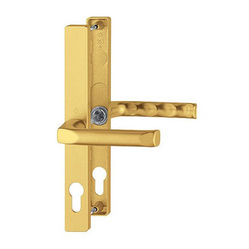 Gold uPVC Hoppe London Door Handle Set Pair - 48PZ The Hoppe London handle is a sleek and modern handle which will give you years of wear and tear and still look great.  It is especially made for the Fuhr 47-48mm door lock.