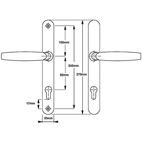 Diagram specifications for uPVC Hoppe London Door Handle Set Pair - 92PZ for for Fuhr LocksThe Hoppe London handle is a sleek and modern handle which will give you years of wear and tear and still look great. 