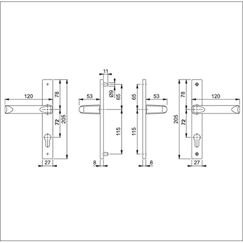 Diagram specifications for uPVC Hoppe London Door Handle Set Pair - 72PZ for for Fuhr LocksThe Hoppe London handle is a sleek and modern handle which will give you years of wear and tear and still look great.  It is especially made for the Fuhr 72mm door lock.