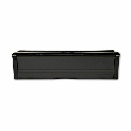 Black MILA Contoura UPVC Letter Box 40-80 - 295mm Wide, specs A4 aperture to BS2911; To suit doors with 40mm – 80mm thickness; Nylon brush seal internally
