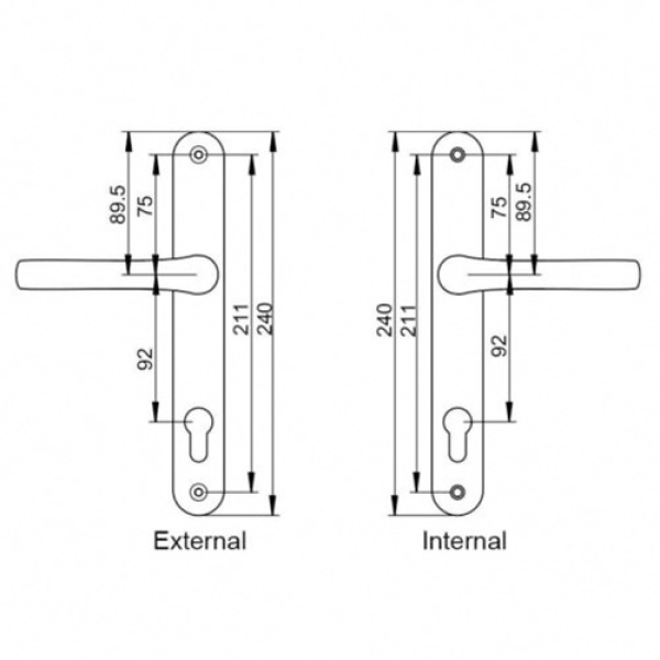 Diagram specs PVC Mila Pro Linea Door Handle Set Pair - The Hoppe London handle is a sleek and modern handle which will give you years of wear and tear and still look great. 