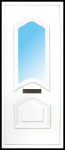 the Mourne Fushion PVC Door Insert Panel is a unique 2-panel design, 2/3 to 1/3 ratio design. It has a beveled panel design for both panels.