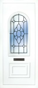 the Blackwater Beveled Diamond PVC Door Insert Panel is a 2 panels door, this design is more a 2/3 and 1/3 panel design, the bottom panel is square and the top is beautifully arched. This panel comes in a choice of colours and 6 glass designs so there is something for every design taste.