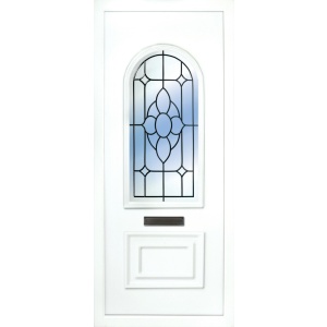 the Blackwater Beveled Diamond PVC Door Insert Panel is a 2 panels door, this design is more a 2/3 and 1/3 panel design, the bottom panel is square and the top is beautifully arched. This panel comes in a choice of colours and 6 glass designs so there is something for every design taste.