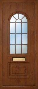 the Blackwater Leaded Oakwood PVC Door Insert Panel is a 2 panels door, this design is more a 2/3 and 1/3 panel design, the bottom panel is square and the top is beautifully arched. This panel comes in a choice of colours and 6 glass designs so there is something for every design taste.