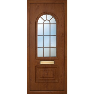 the Blackwater Leaded Oakwood PVC Door Insert Panel is a 2 panels door, this design is more a 2/3 and 1/3 panel design, the bottom panel is square and the top is beautifully arched. This panel comes in a choice of colours and 6 glass designs so there is something for every design taste.