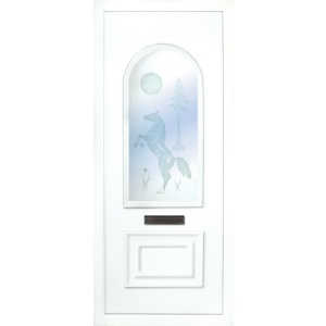 the Blackwater is a 2 panels door, this design is more a 2/3 and 1/3 panel design, the bottom panel is square and the top is beautifully arched. This panel comes in a choice of colours and 6 glass designs so there is something for every design taste.