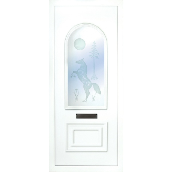 the Blackwater is a 2 panels door, this design is more a 2/3 and 1/3 panel design, the bottom panel is square and the top is beautifully arched. This panel comes in a choice of colours and 6 glass designs so there is something for every design taste.