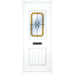 The Finn Yellow mellow PVC door insert panels is a 2-panel insert. The bottom panel is a T&T design and the top is rectangular in design, the Finn has 3 glass designs to choose from.