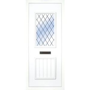 The Finn Leaded PVC door insert panels is a 2-panel insert. The bottom panel is a T&T design and the top is rectangular in design, the Finn has 3 glass designs to chose from.