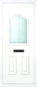 the Moy Georgian PVC Door Insert Panelis a unique 3-panel design, with 2 smaller panels to the bottom and one larger triangle box glass designed on top. You can choose from 3 glass designs with this panel