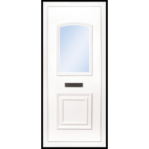 The Foyle 2 panel PVC door insert panel, the bottom panel is square panel design with the top having an ever so slight arch to the top, you have 5 glass designs to choose from and the Foyle 2 has a glass penal to the TOP AND BOTTOM of the panel.