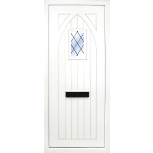 the Gothic Leaded PVC Door Insert Panel is just that, a T&G Gothic top design door with a semi arch glass pane to the top. It will suit any home but is at home with stone facades or old stone cottages. There is a choice of 2 glass designs and a large section of colours