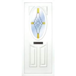 the Lee beveled 2 PVC door insert panel has 3 panels, 2 bottom panels within the inverted oval shape to the tops and the top panel is an oval, you have a choice of 6 door panel designs with the Lee and an array of colour choices