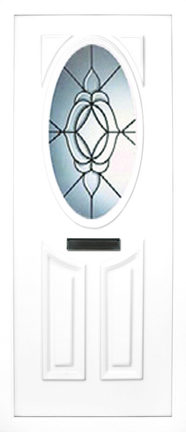 the Lee beveled PVC door insert panel has 3 panels, 2 bottom panels with in inverted oval shape to the tops and the top panel is an oval, you have a choice of 6 door panel designs with the Lee and an array of colour choices