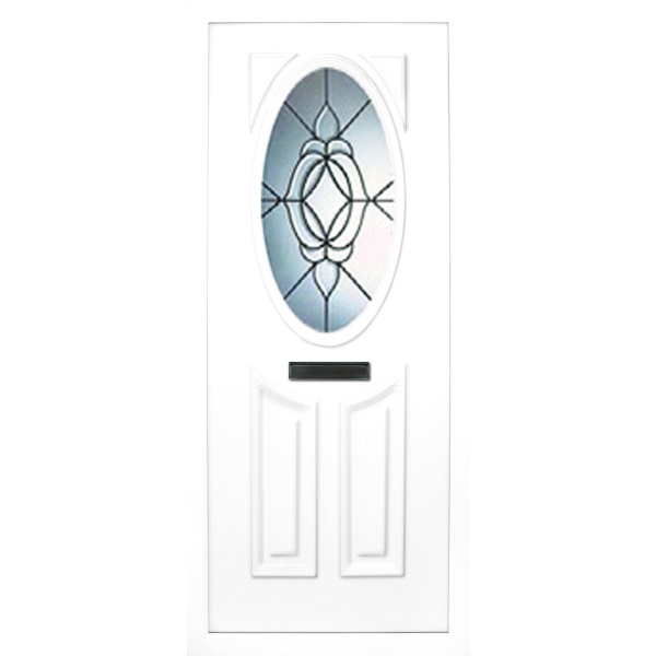 the Lee beveled PVC door insert panel has 3 panels, 2 bottom panels with in inverted oval shape to the tops and the top panel is an oval, you have a choice of 6 door panel designs with the Lee and an array of colour choices