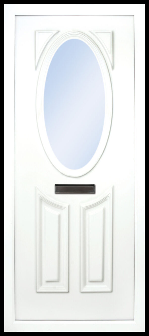 the Lee PVC door insert panel has 3 panels, 2 bottom panels with in inverted oval shape to the tops and the top panel is an oval, you have a choice of 6 door panel designs with the Lee and an array of colour choices