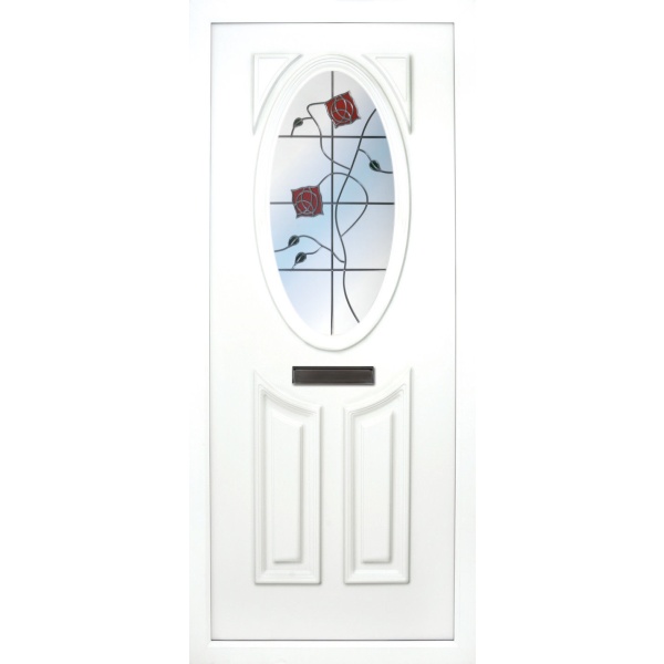 the Lee PVC door insert panel has 3 panels, 2 bottom panels with in inverted oval shape to the tops and the top panel is an oval, you have a choice of 6 door panel designs with the Lee and an array of colour choices