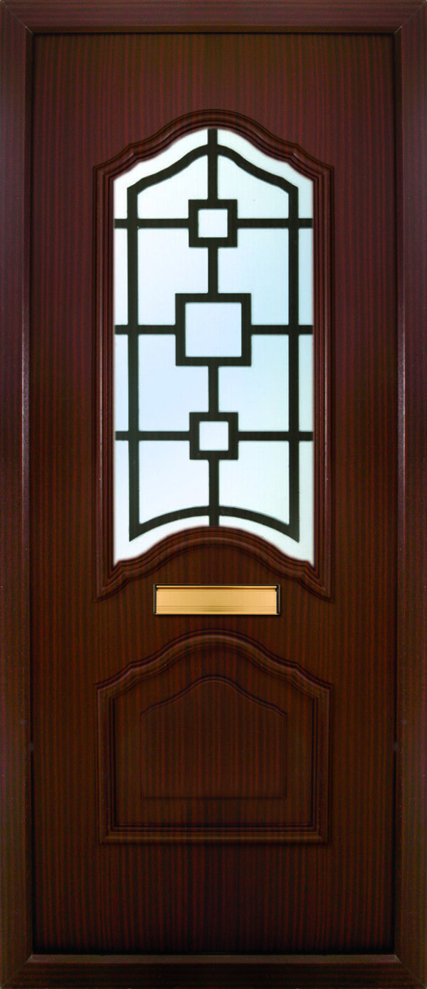the Mourne Rosewood PVC Door Insert Panel is a unique 2-panel design, 2/3 to 1/3 ratio design. It has a beveled panel design for both panels.