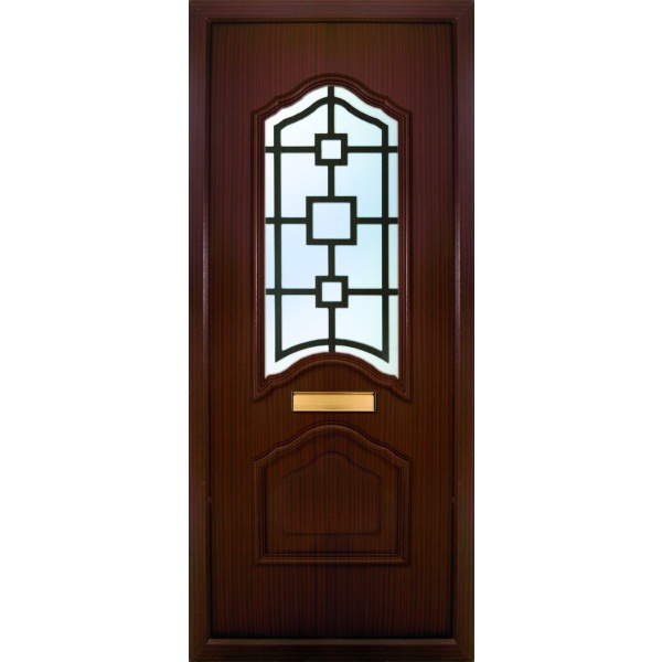 the Mourne Rosewood PVC Door Insert Panel is a unique 2-panel design, 2/3 to 1/3 ratio design. It has a beveled panel design for both panels.
