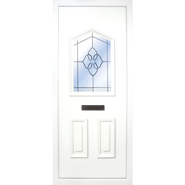 the Moy PVC Door Insert Panel is a unique 3-panel design, with 2 smaller panels to the bottom and one larger triangle box glass designed on top. You can choose from 3 glass designs with this panel