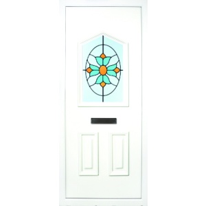 the Moy PVC Door Insert Panel is a unique 3-panel design, with 2 smaller panels to the bottom and one larger triangle box glass designed on top. You can choose from 3 glass designs with this panel