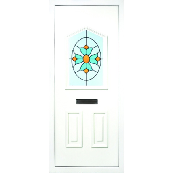 the Moy PVC Door Insert Panel is a unique 3-panel design, with 2 smaller panels to the bottom and one larger triangle box glass designed on top. You can choose from 3 glass designs with this panel