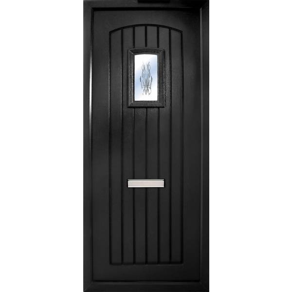 The Nenagh in black is a contemporary design with t&G design with a small slightly arched glass panel to the top. It comes in an array of colours and 4 glass design options.