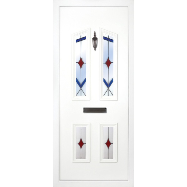 The Bann glazed has 4 panels and the top two have a slight triangulated effect. The top two-pane have a choice of solid, clear glass or glass design, and you can also choose all 4 panels in glass design, so this panel really is a bespoke design,