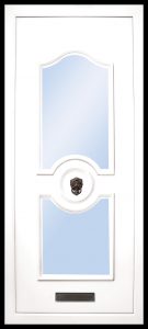 The Shannon 2 glazed panel PVC door insert panels is a sleek design with 2 panels. the bottom and top panels are convex arches and around panels in the center for your doorknob, it is an elegant choice for the more sleek home. There is a choice of colors and 4 glass designs