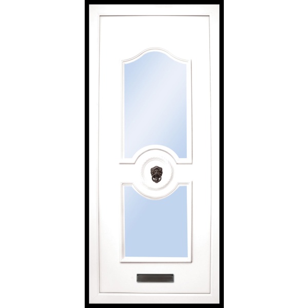 The Shannon 2 glazed panel PVC door insert panels is a sleek design with 2 panels. the bottom and top panels are convex arches and around panels in the center for your doorknob, it is an elegant choice for the more sleek home. There is a choice of colors and 4 glass designs