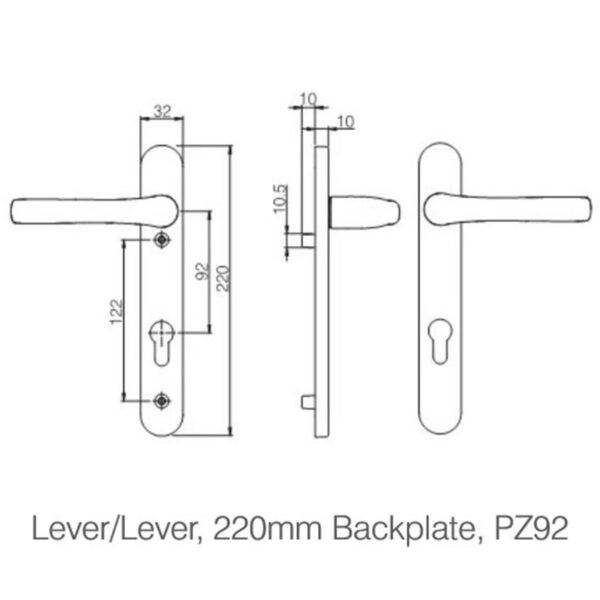 Pro Linea UPVC Door Handles Set Lever/Lever White 92pz - 122mm Screw fixings type A specifications, pvc door handle, composite door handle