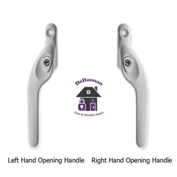 how to identofy left or right hand openig window handle, how do i know if my window handl eis left or right opening what does a right hand cranked offset window handle look like, what doe a right hand cranked offset window handle look like